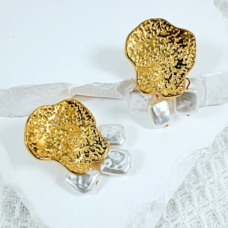 Exaggerated Stainless Steel Square Piece Tassel Earrings - Viexta