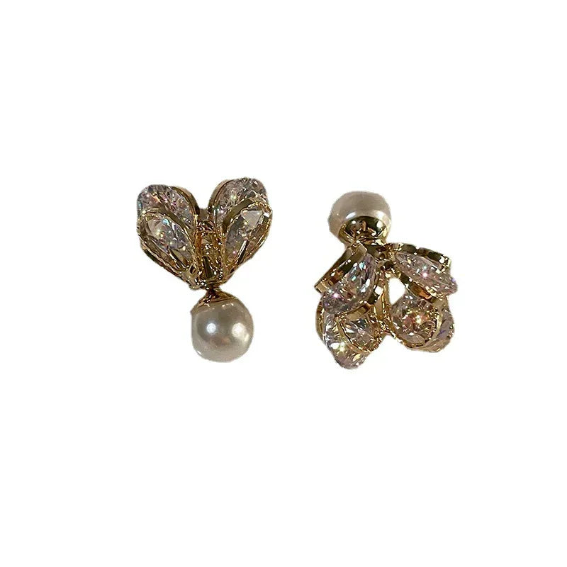 Zircon Heart Pearl Earrings - Viexta