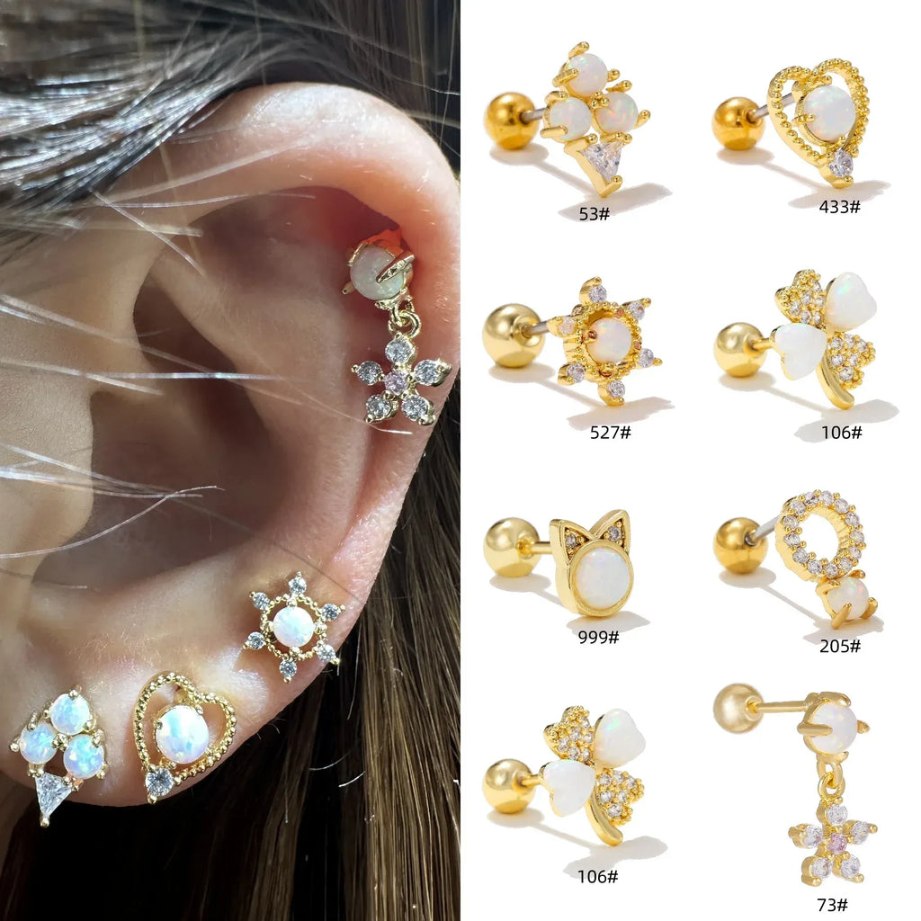 Colorful Opal Titanium Steel Stud Earrings - Viexta