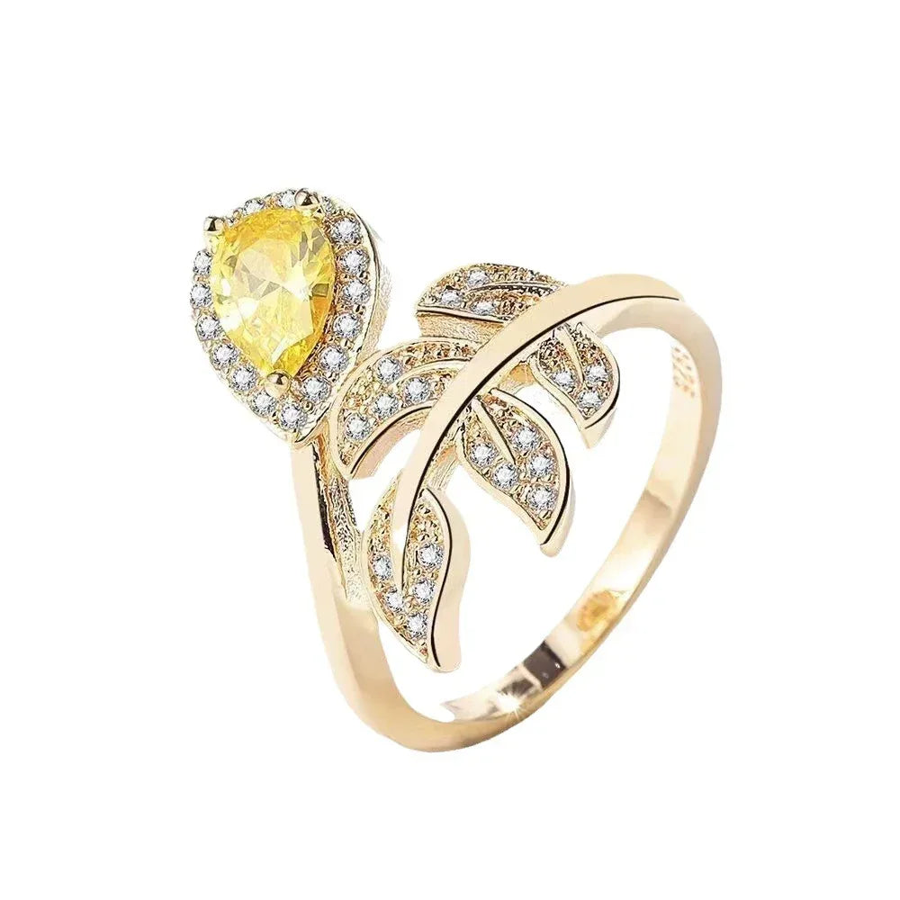 Zircon Shining Leaves Gang Drill Ring - Viexta