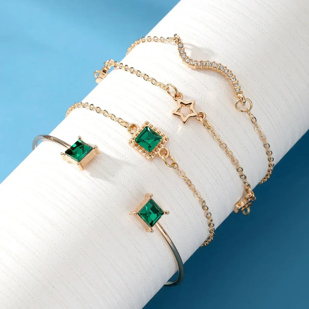 4piece Emerald Square Diamond Bracelet Suit - Viexta