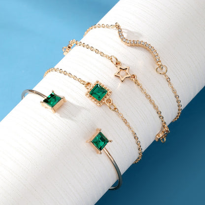 4piece Emerald Square Diamond Bracelet Suit