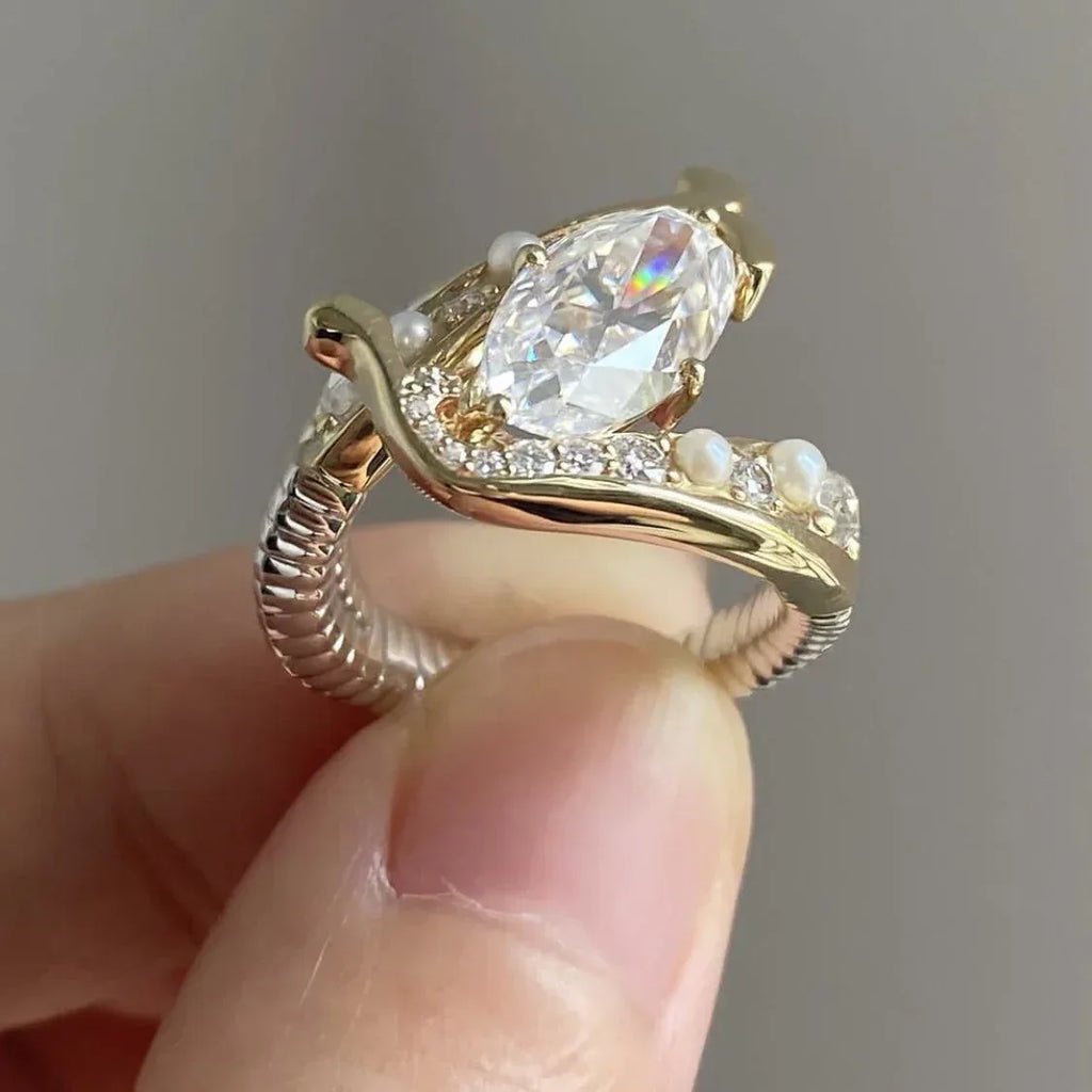 Inlaid Pearl Zircon Ring - Viexta
