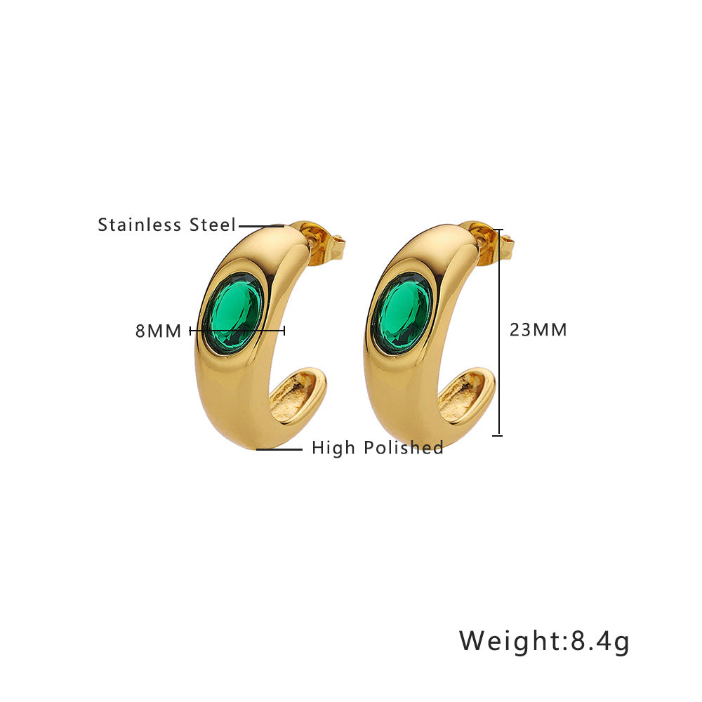 18K Emerald Zircon Stud Earrings