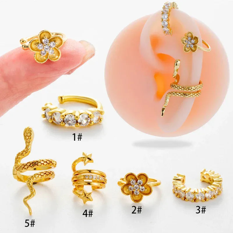 Single Piece Zircon Snake Flower Ear Clip - Viexta