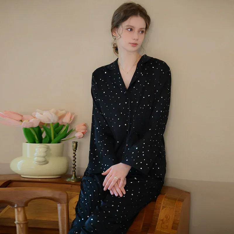 Long-sleeved Trousers Ice Silk Pajamas Suit - Viexta
