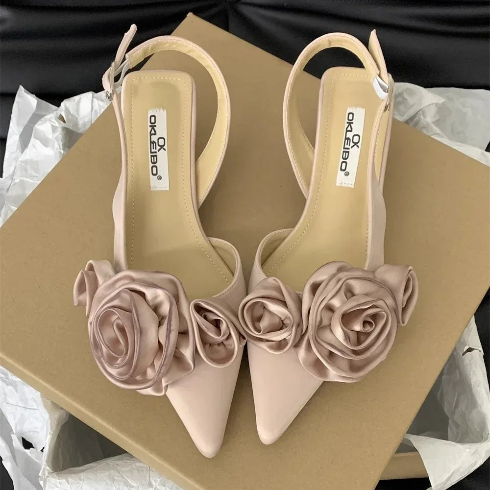 Flower Black Closed Toe Fairy Heels - Viexta