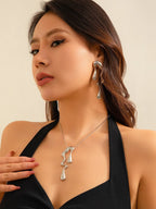 Liquid Metallic Irregular Water Drop Necklace/Earrings - Viexta