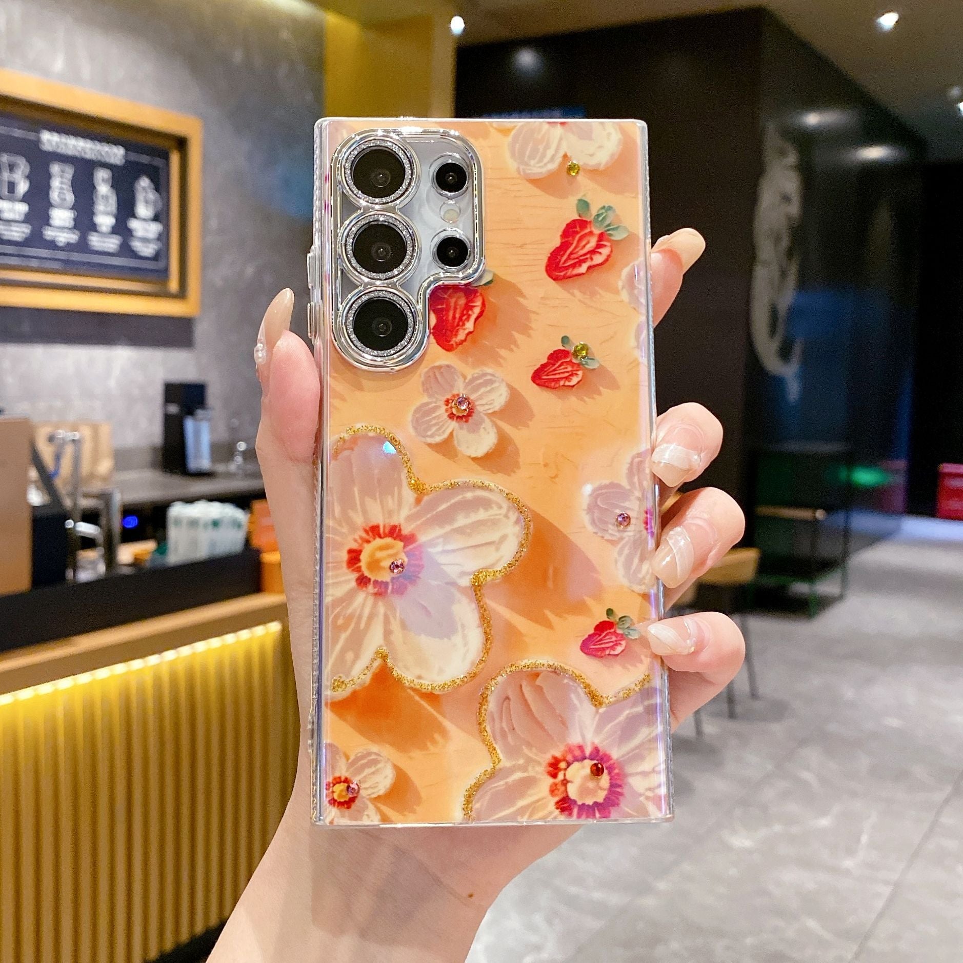 Luxury Rhinestone Oil Painting Flower Samsung Phone Case