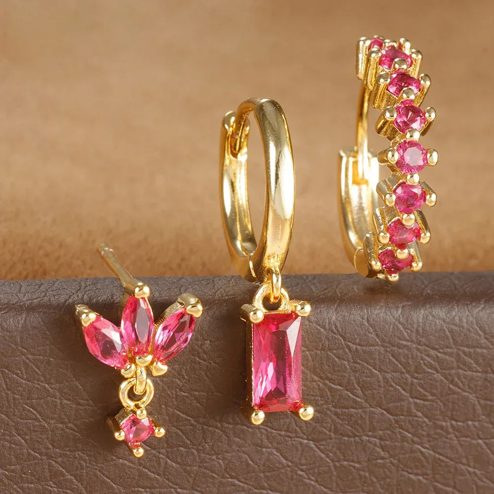 Three-piece Set Square Stud Earrings - Viexta