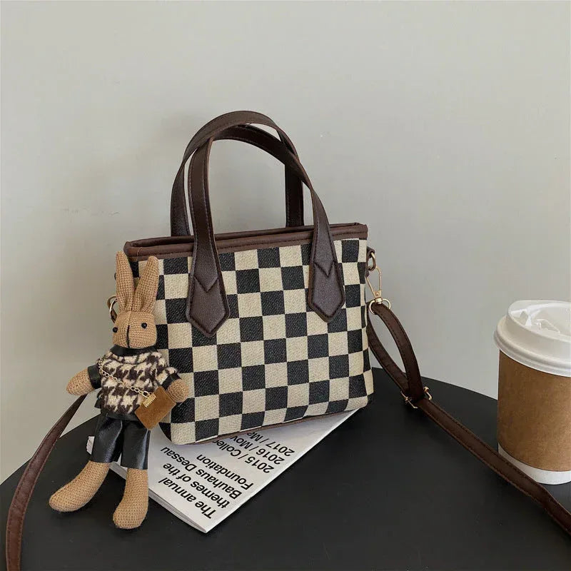 Houndstooth Shoulder Portable Bag - Viexta