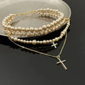 Women's Multi-layer Pearl Cross Necklace - Viexta