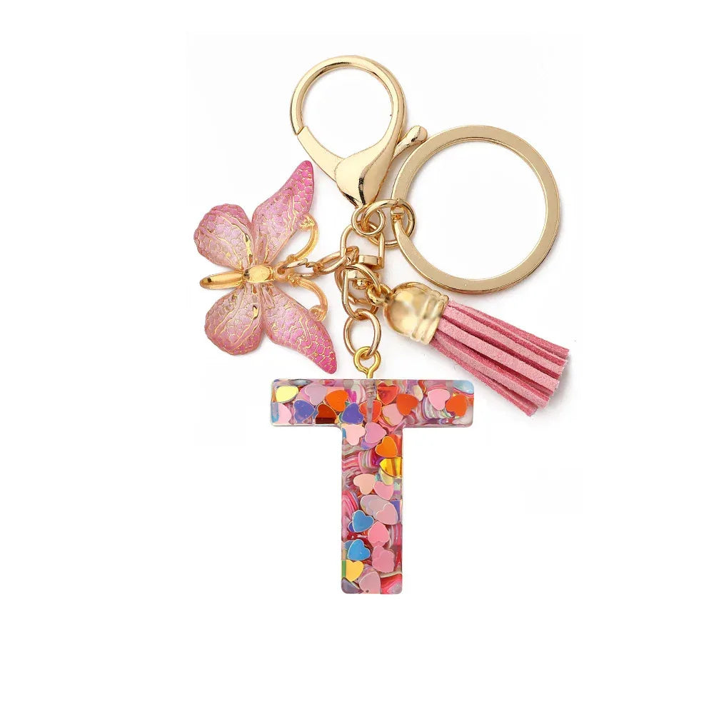 Resin English Letter Epoxy Butterfly Pendant Key Ring - Viexta