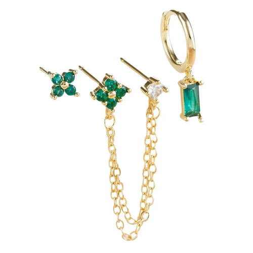 3-piece Set Zircon Birthstone Twelve Constellation Earrings - Viexta