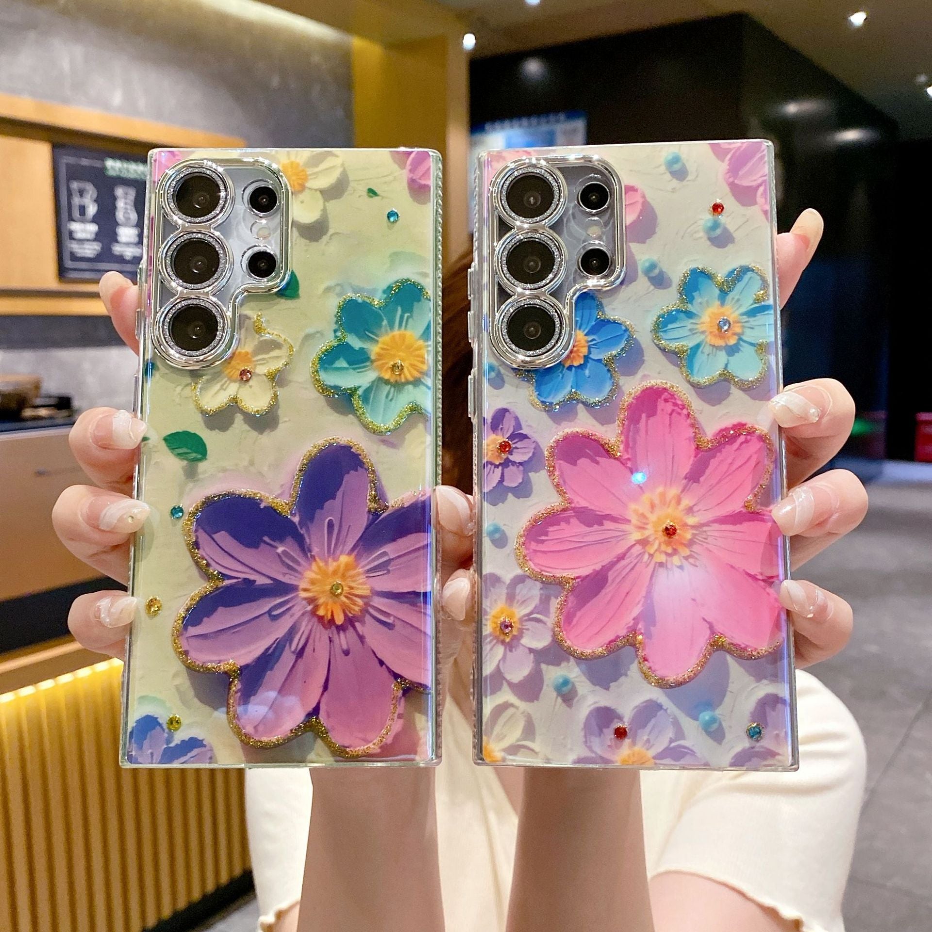 Luxury Rhinestone Oil Painting Flower Samsung Phone Case
