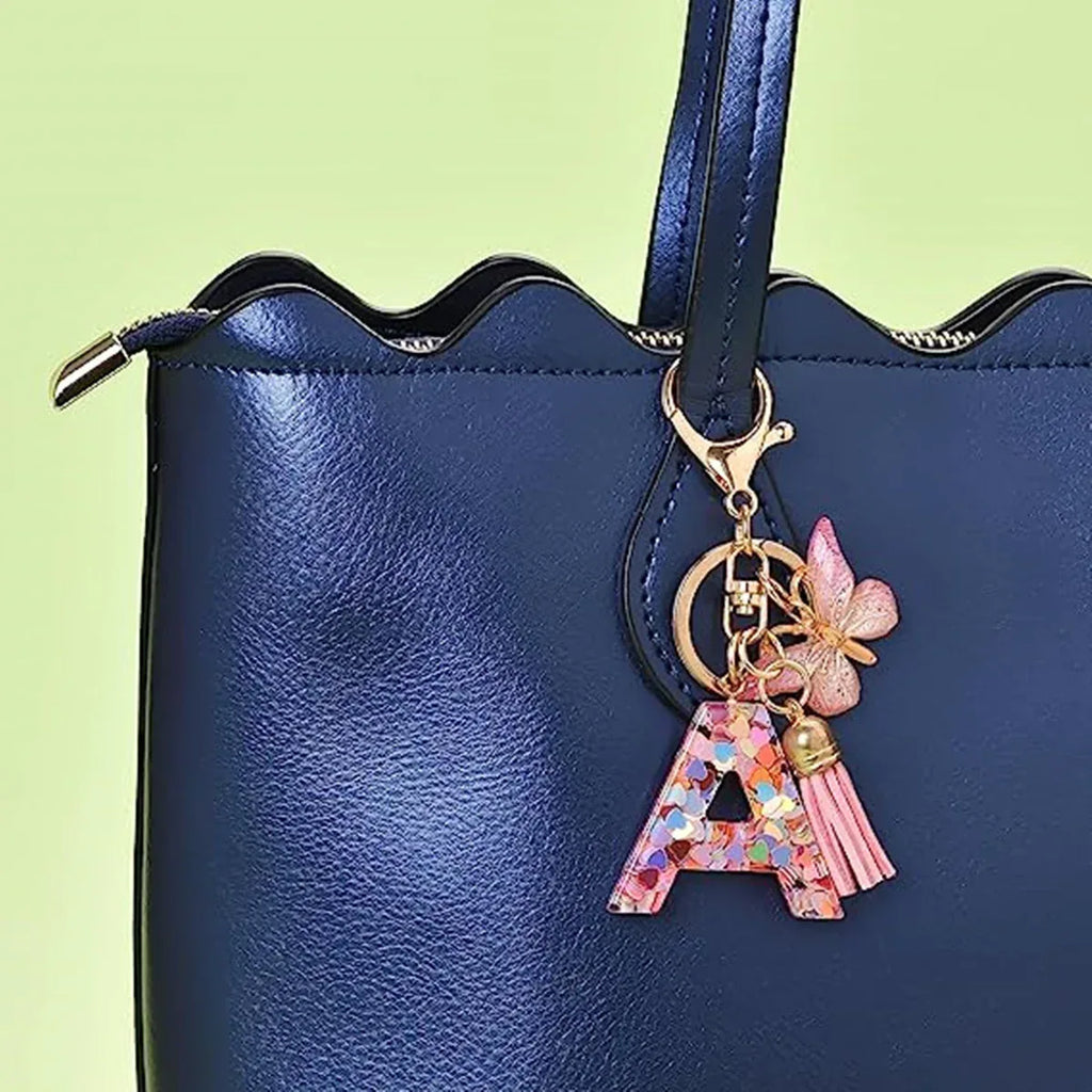 Resin English Letter Epoxy Butterfly Pendant Key Ring - Viexta