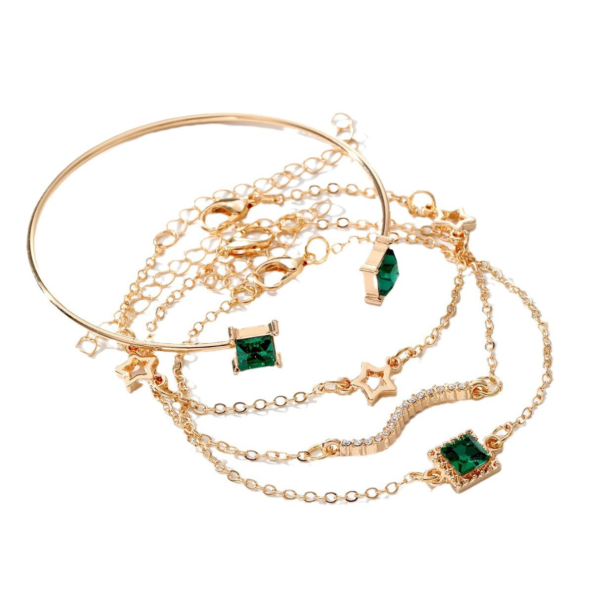 4piece Emerald Square Diamond Bracelet Suit