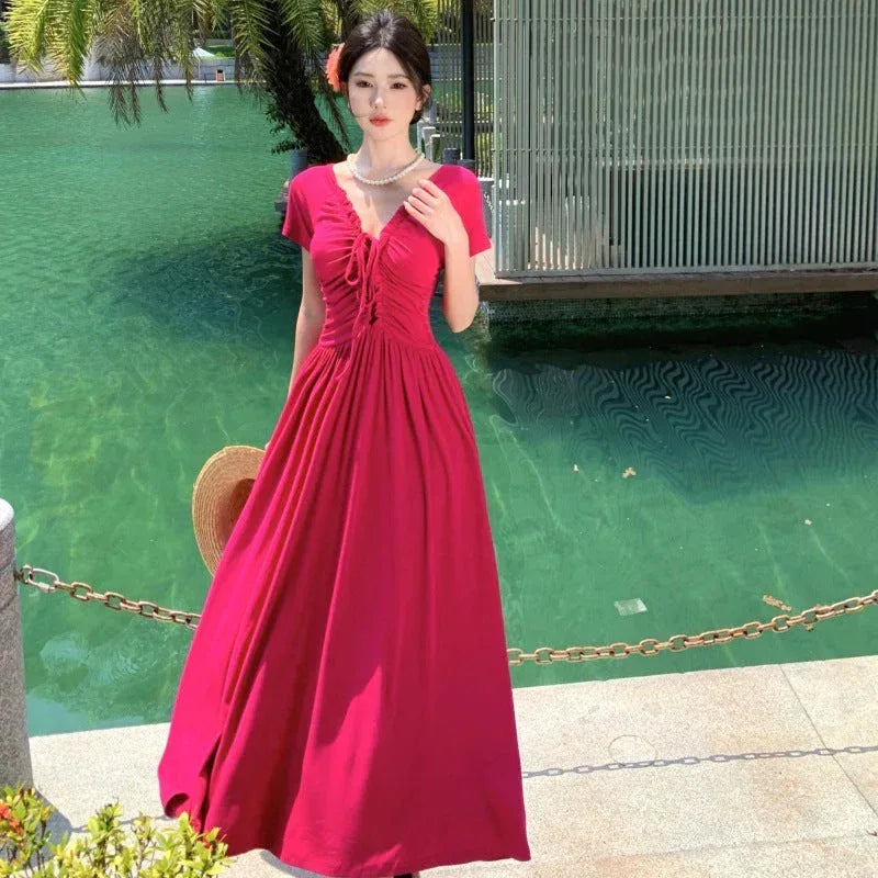 Berry Sweet Sauce Elegant White Pitaya Red Dress - Viexta