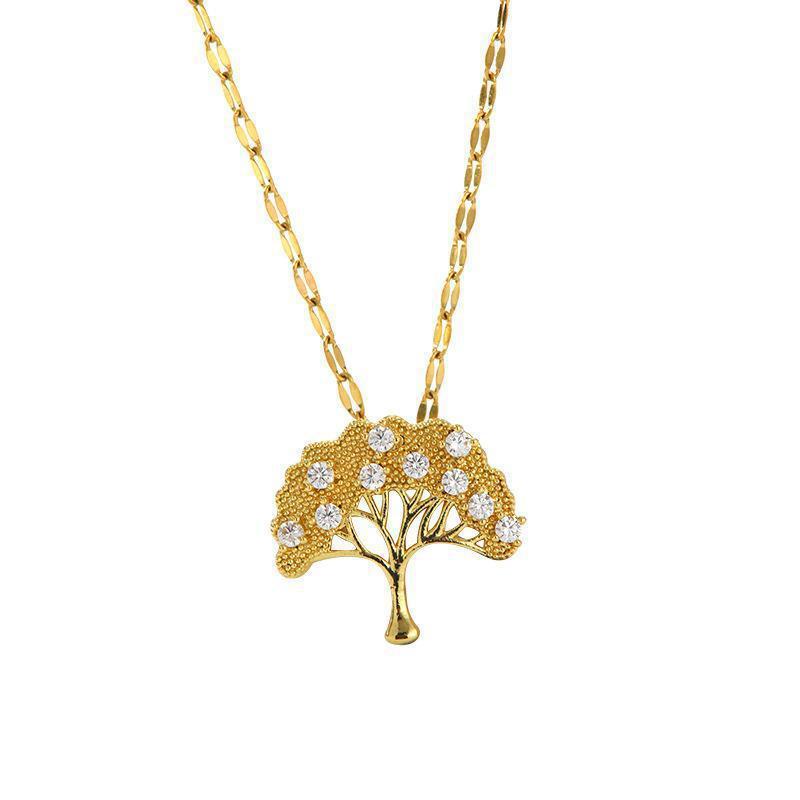 Zircon Lucky Tree Titanium Steel Necklace