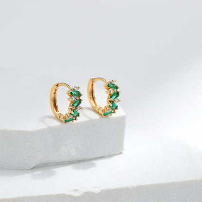 Leaf Inlaid Zircon Emerald Ear Clip