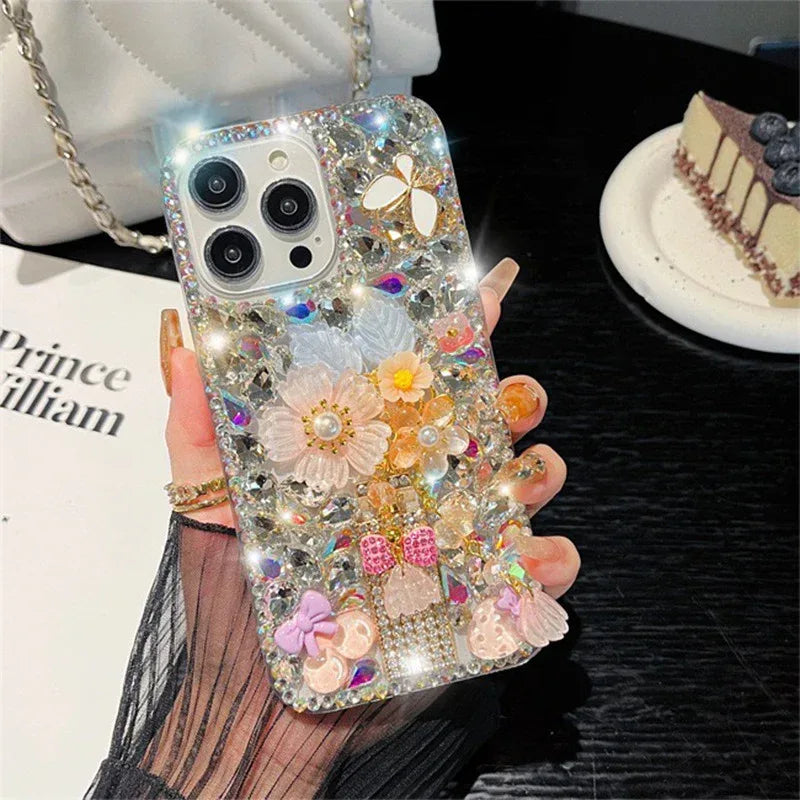 Flower Bow Rhinestone Tie Shell iPhone Case - Viexta