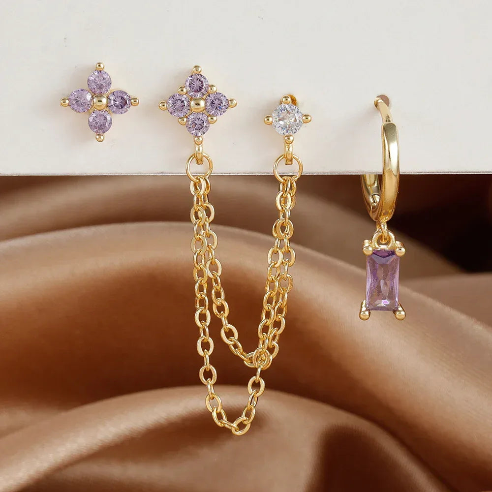 3-piece Set Zircon Birthstone Twelve Constellation Earrings - Viexta