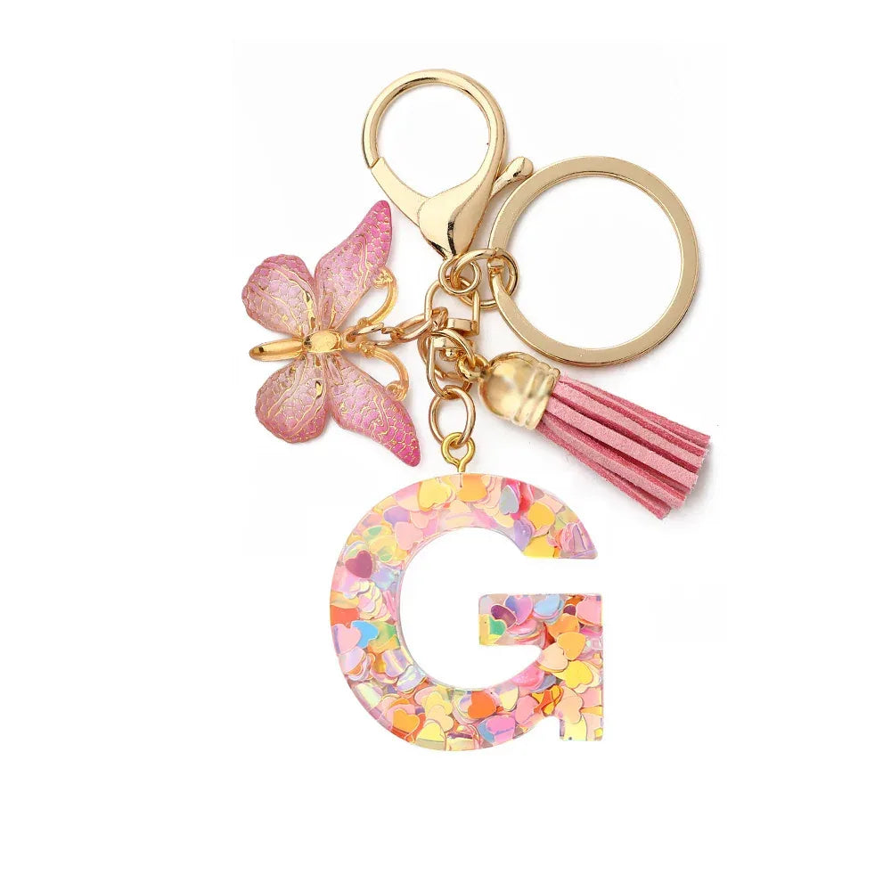 Resin English Letter Epoxy Butterfly Pendant Key Ring - Viexta