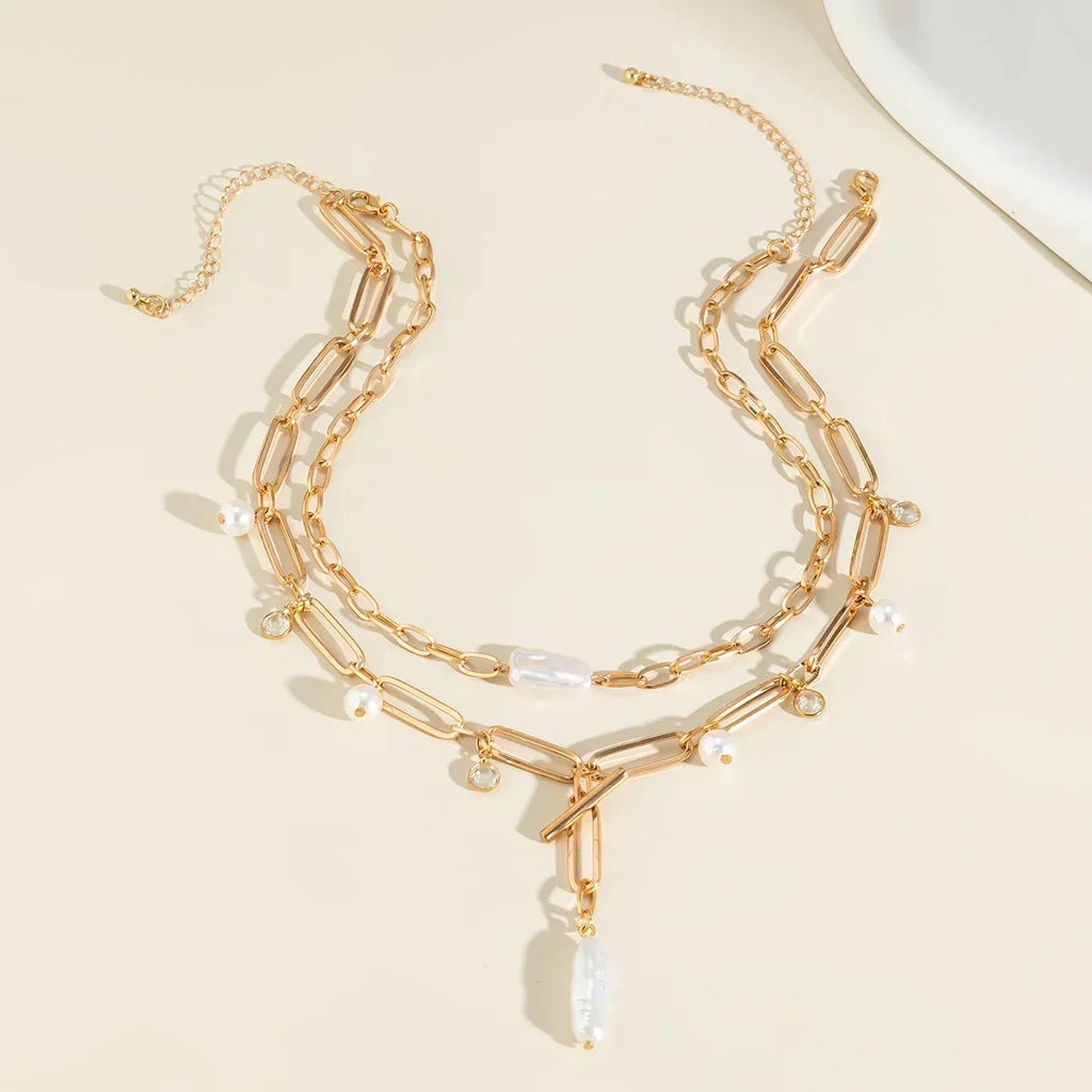 Vintage Pearl Baroque Niche Twin Necklace - Viexta