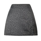 Leopard Print High Waist Slit Short Skirt - Viexta