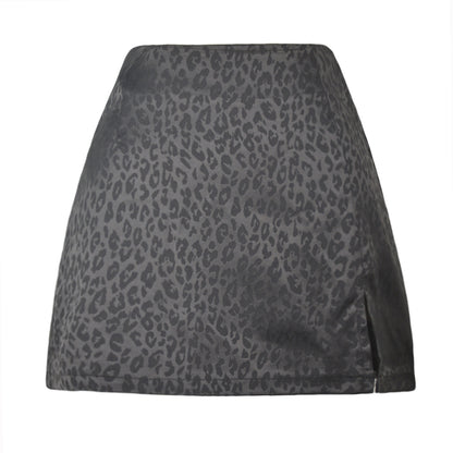 Leopard Print High Waist Slit Short Skirt