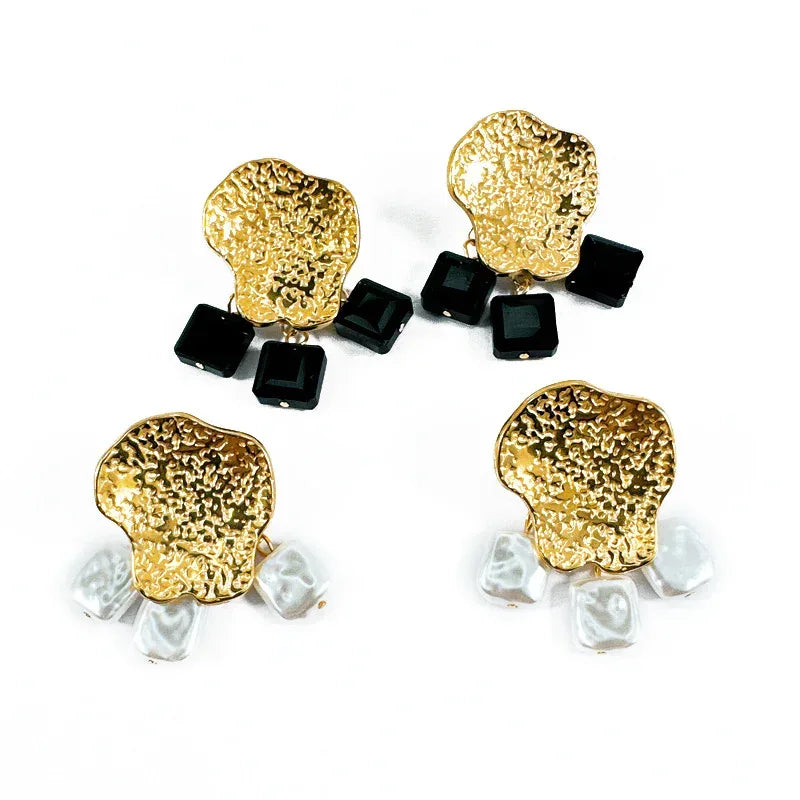 Exaggerated Stainless Steel Square Piece Tassel Earrings - Viexta
