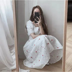 French Salt Square Collar Embroidery Floral Mid-length Dress - Viexta