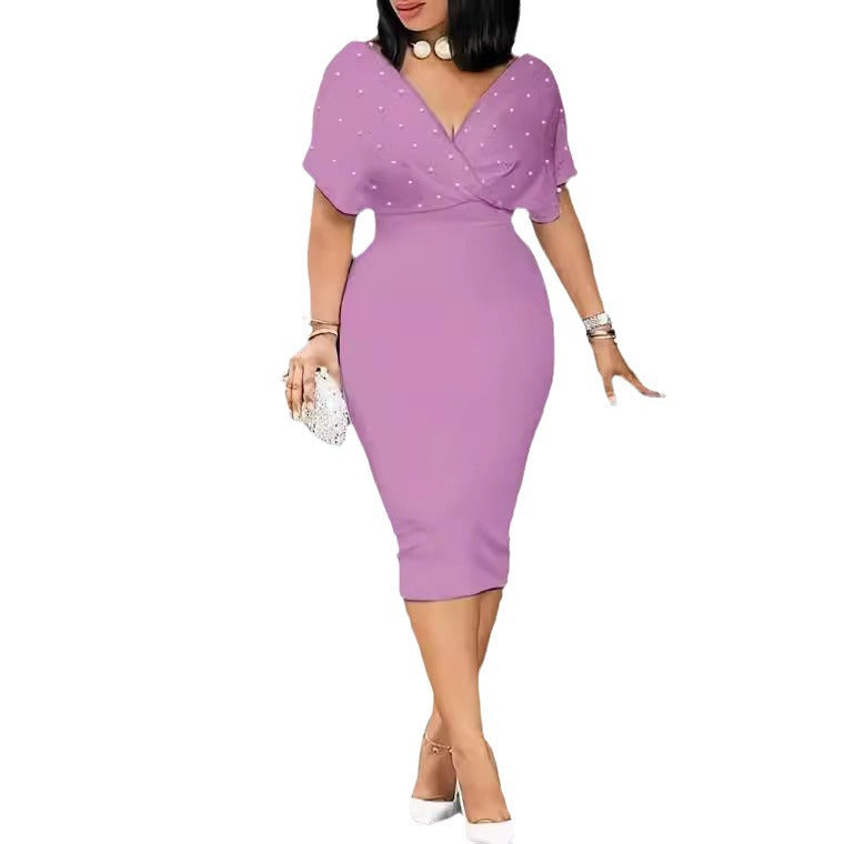 V-neck Foam Beads Mid-length Dress