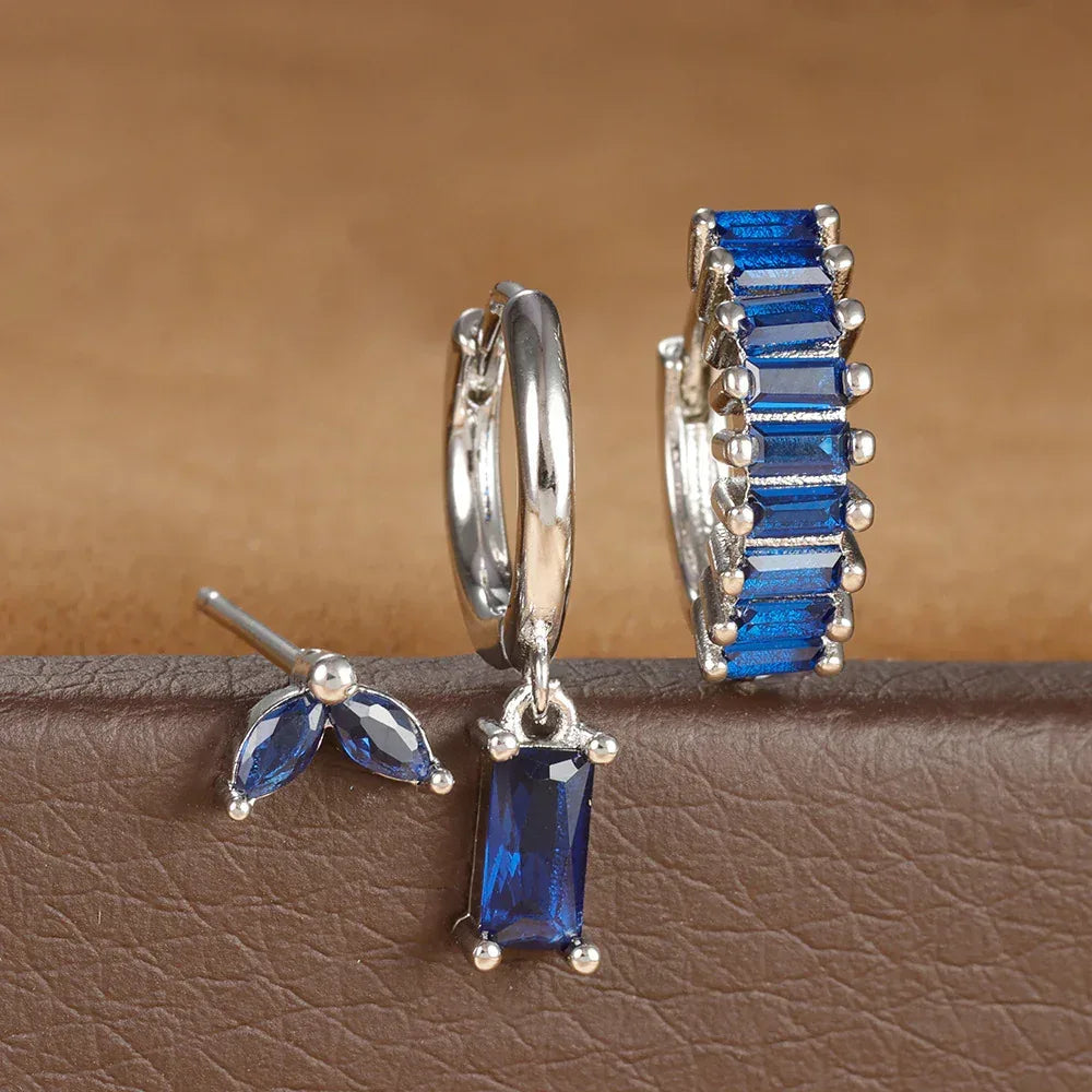 3 piece set Rectangular Zircon Earrings - Viexta