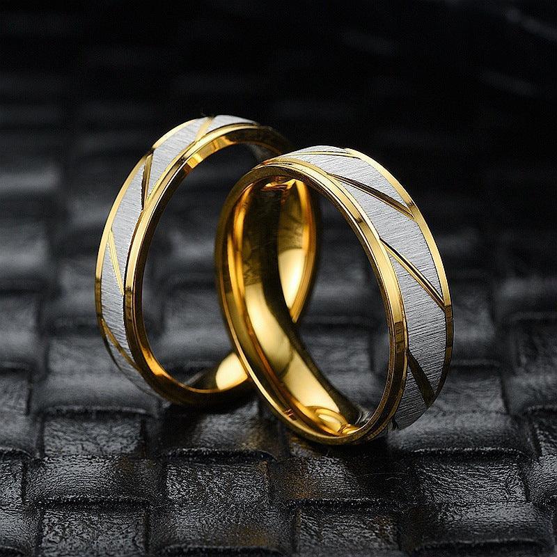 Diagonal 18K Titanium Steel Ring - Viexta