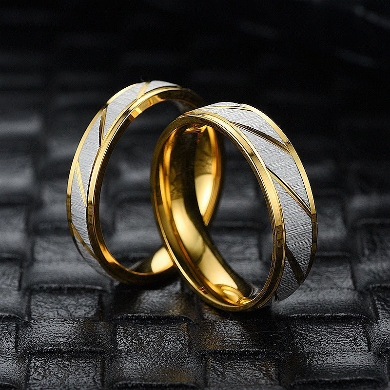 Diagonal 18K Titanium Steel Ring
