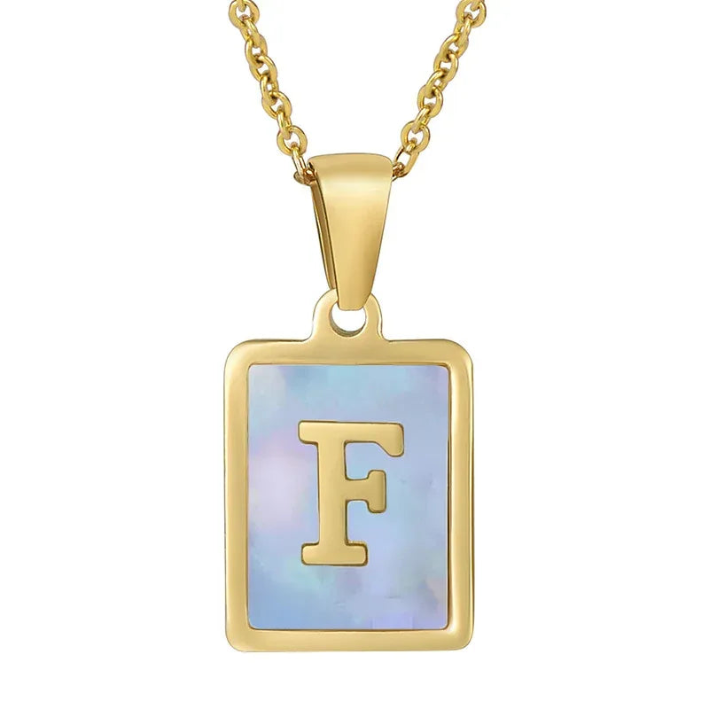 Titanium Steel 26 English Letter Blue Shell Necklace - Viexta