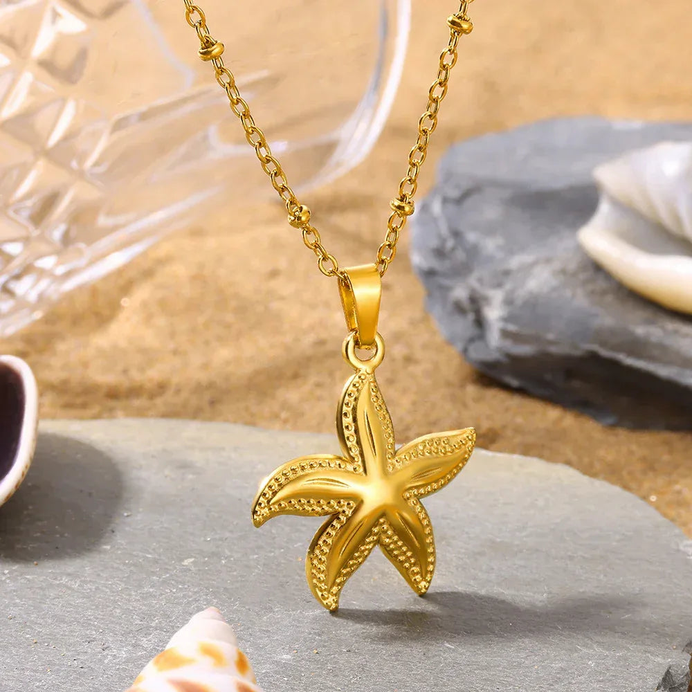 Starfish Beach Stainless Steel Shell Necklace - Viexta