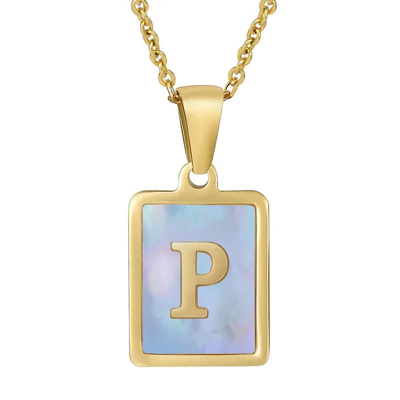 Titanium Steel 26 English Letter Blue Shell Necklace - Viexta