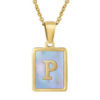 Titanium Steel 26 English Letter Blue Shell Necklace - Viexta