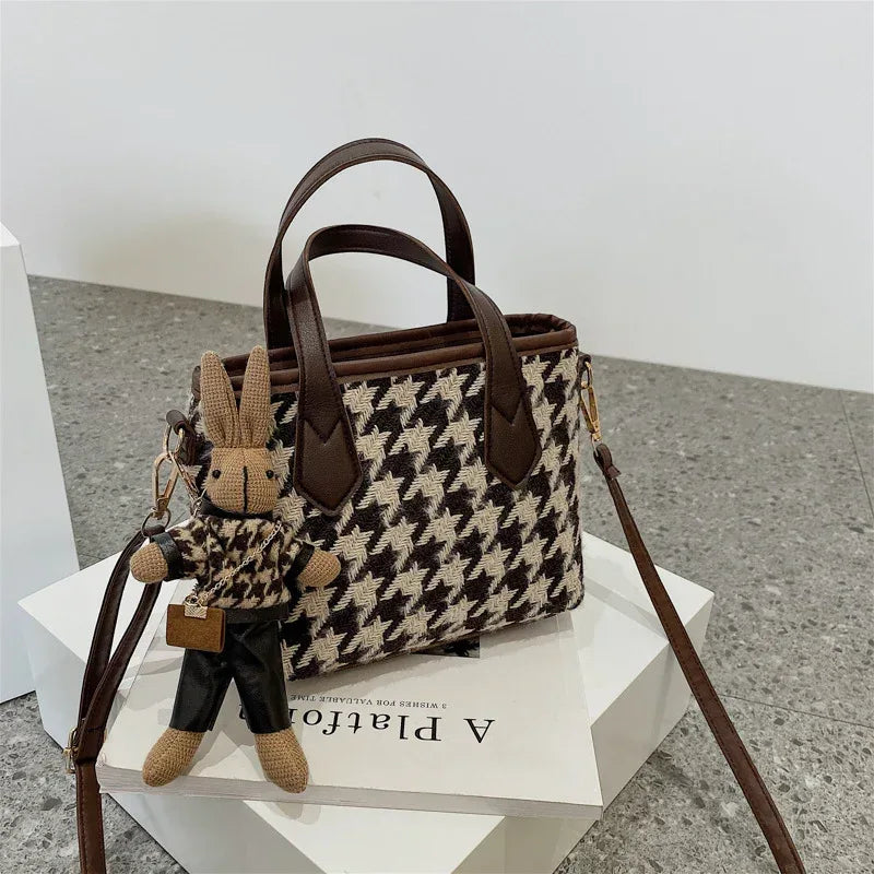 Houndstooth Shoulder Portable Bag - Viexta