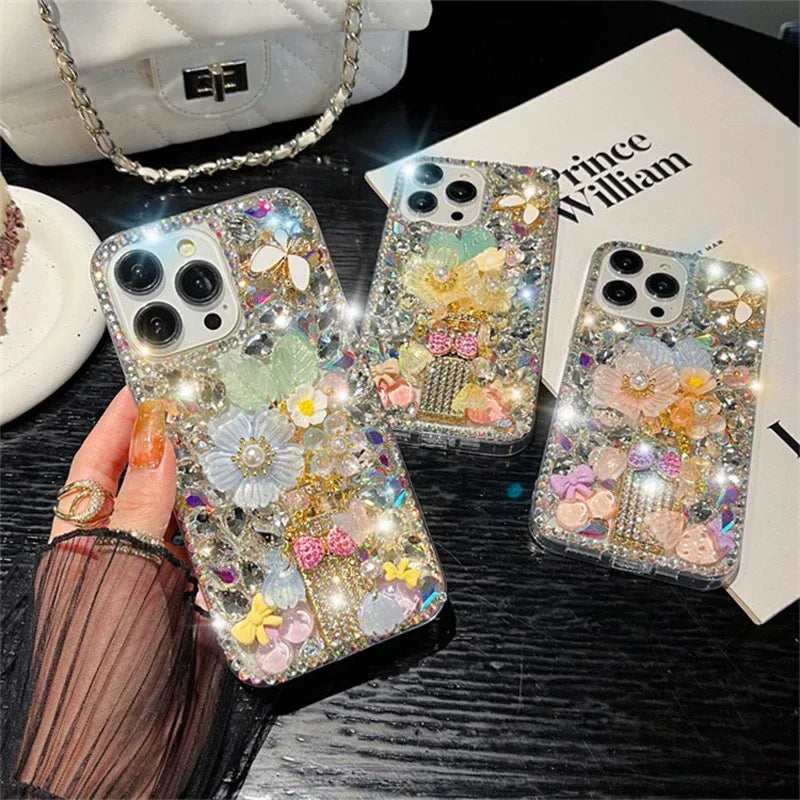 Flower Bow Rhinestone Tie Shell iPhone Case - Viexta