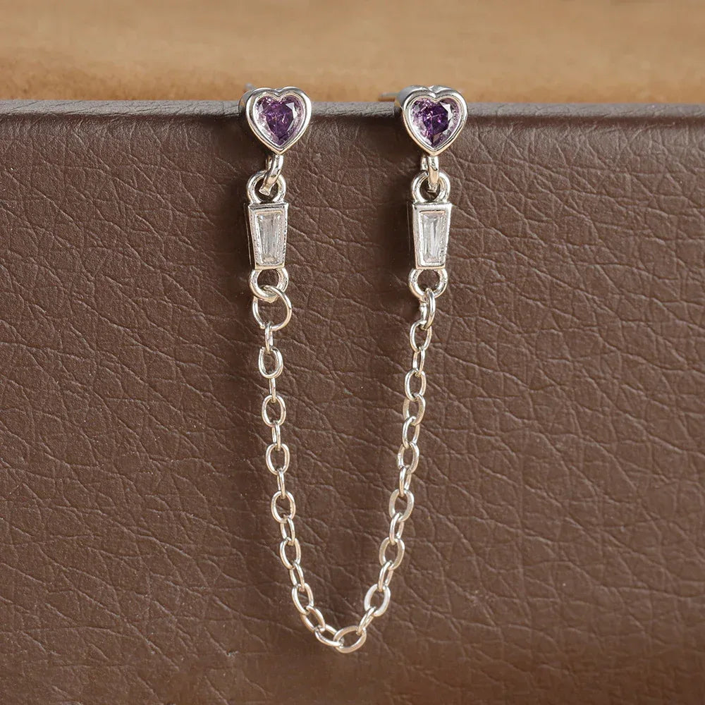 Diamond-embedded Heart Tassel Ear Ring - Viexta