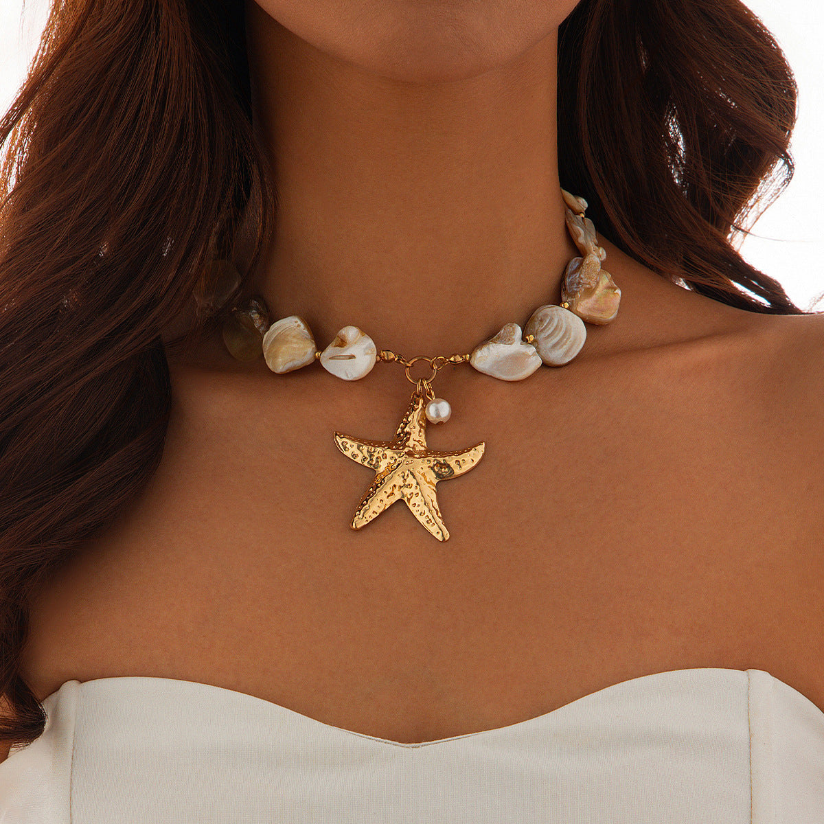 Summer Starfish Shell Patch Necklace For Women