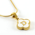 Stainless Steel Clover Shell Letter Pendant with Chain - Viexta