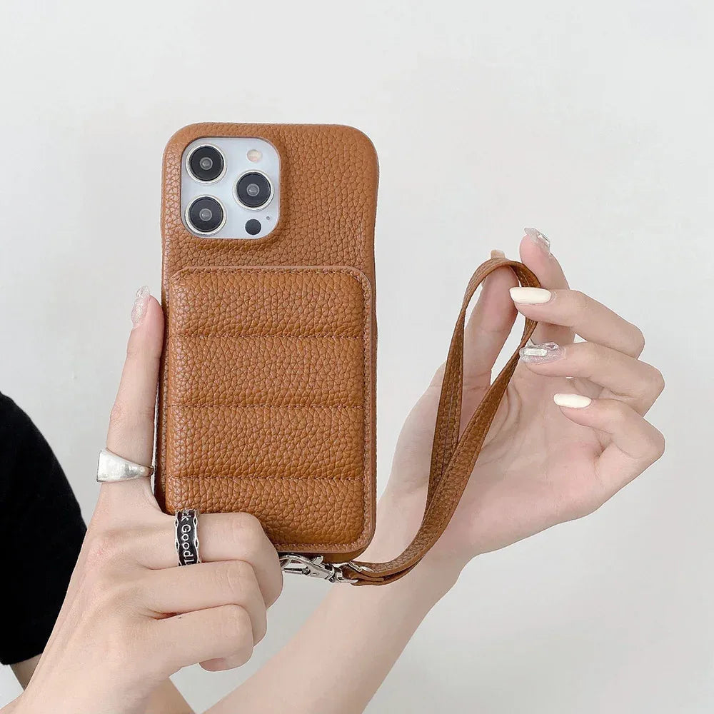 Drop-resistant Leather Down Card Holder iPhone Case - Viexta
