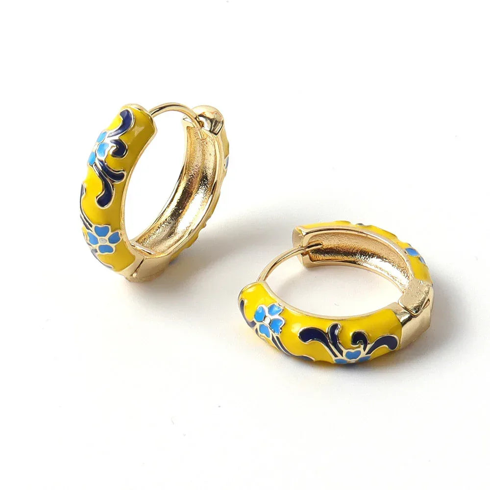 Burnt Blue Flower Earrings - Viexta