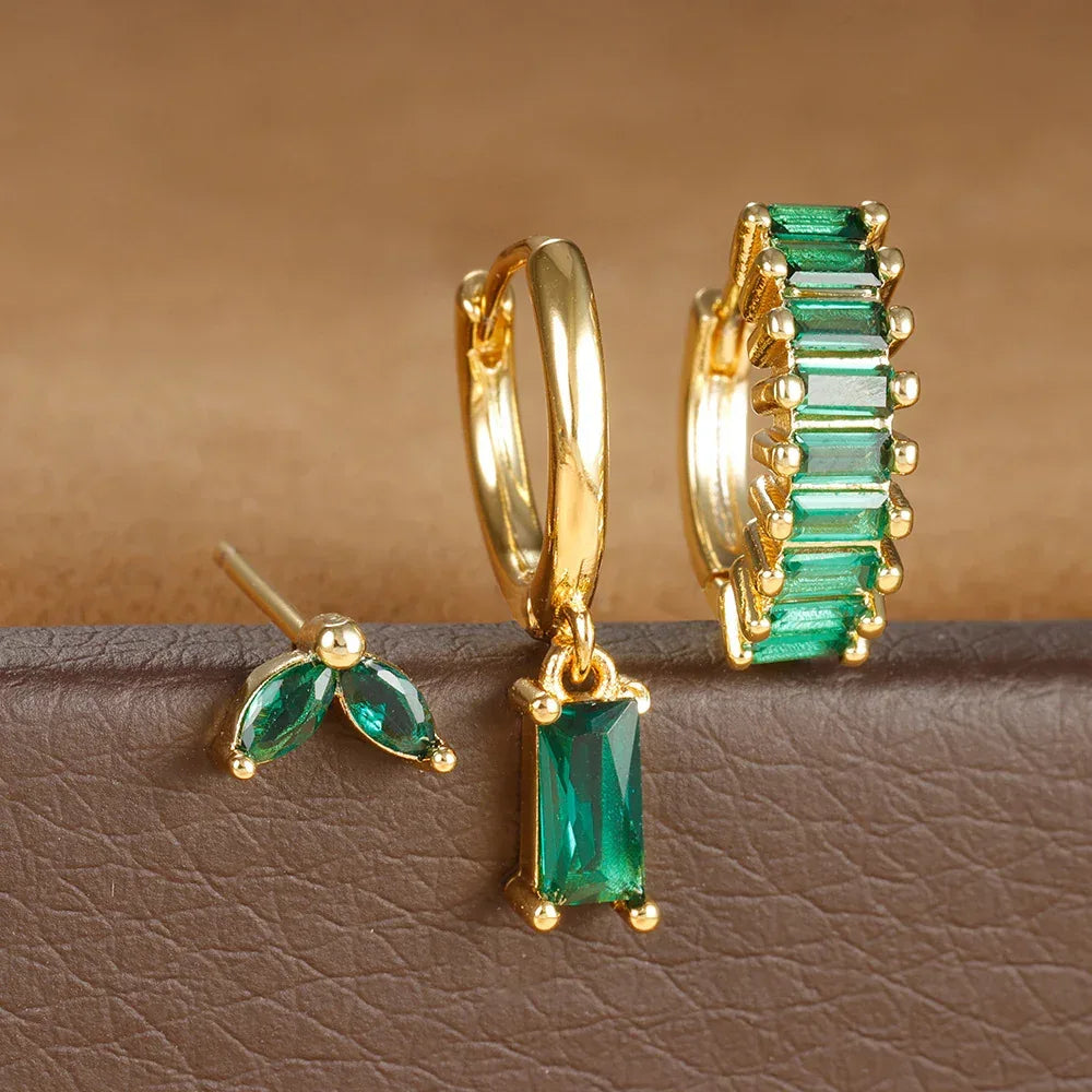 3 piece set Rectangular Zircon Earrings - Viexta