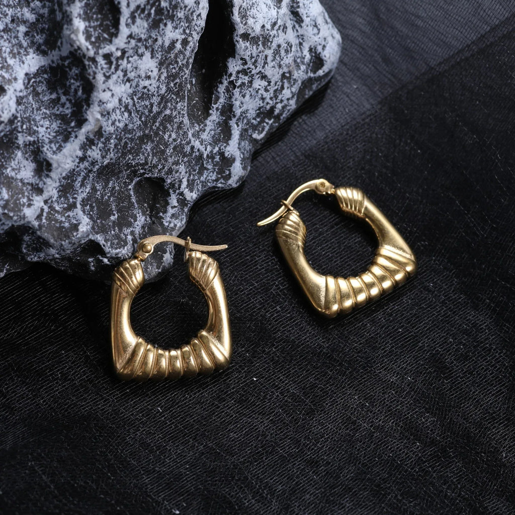 Water Drop Round Crescent Hollow Stainless Steel Earrings - Viexta