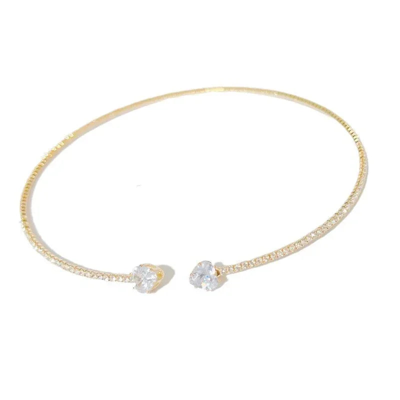 Rhinestone Heart Collar Choker Necklace - Viexta